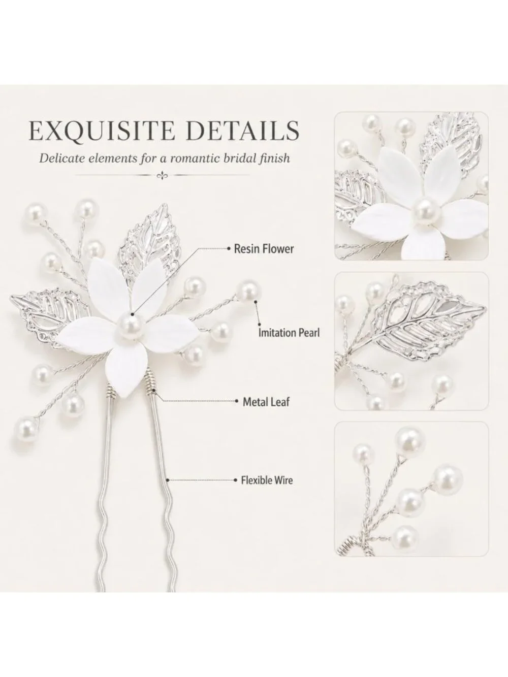 Handmade Pearl Wedding Hair Pins Set - White Flower Bridal Accessories for Women